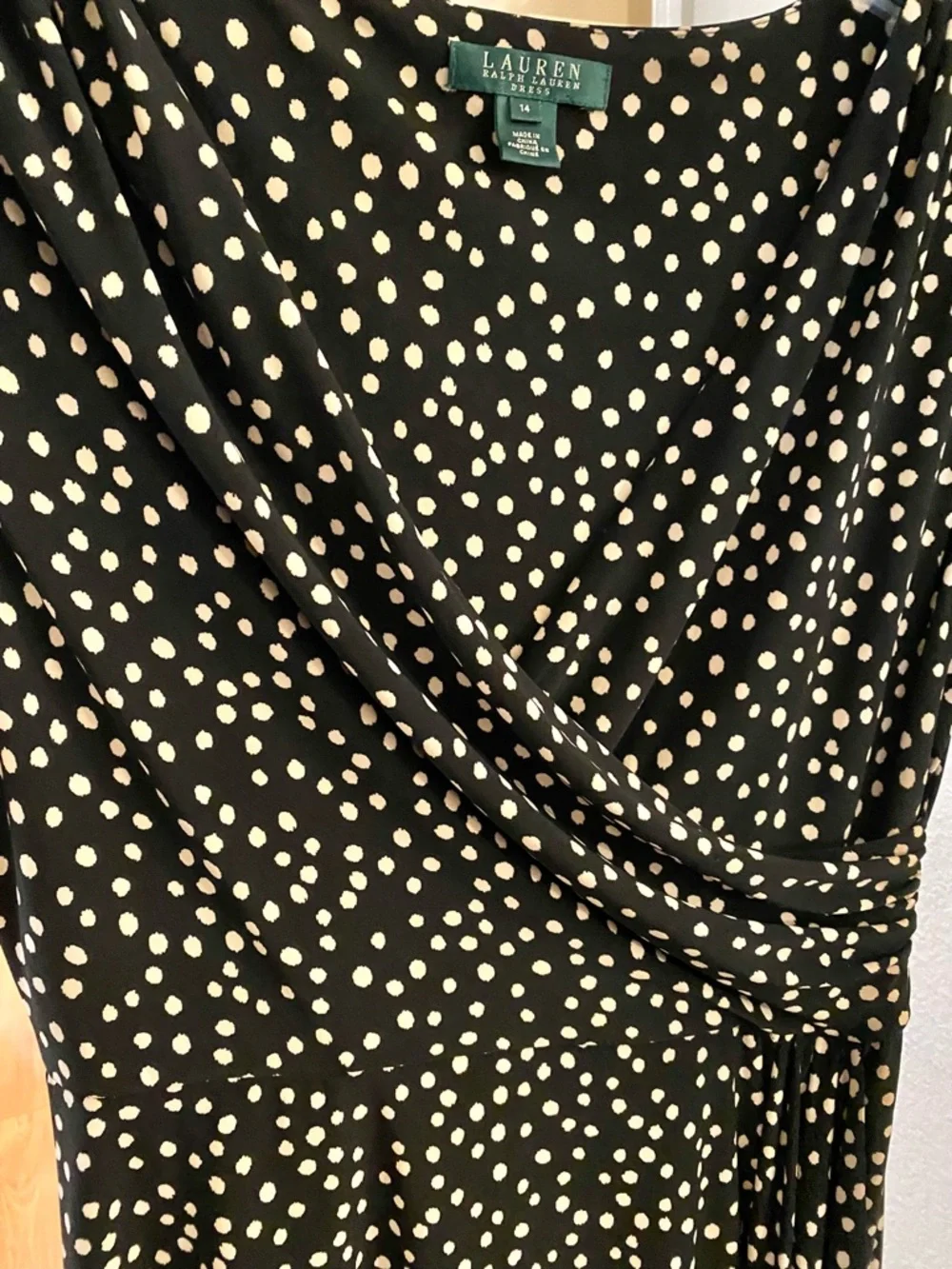 Lauren Ralph Lauren Black and White Polka Dot Midi Dress - Size 14 - EUC! - Picture 3 of 5